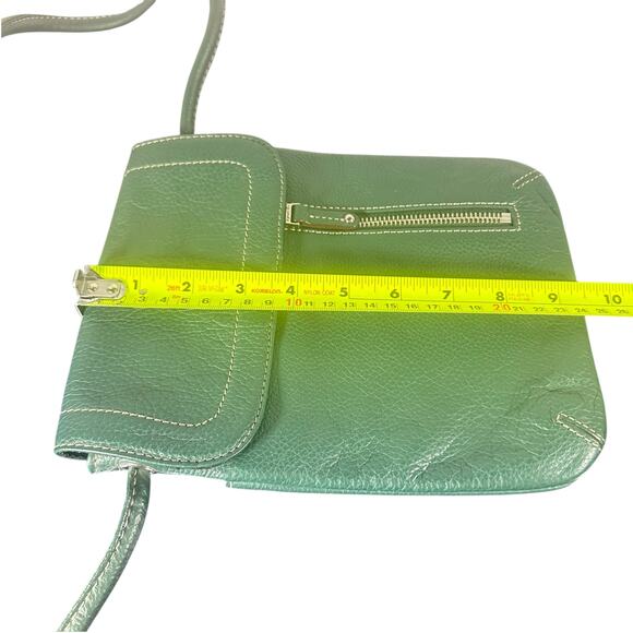 Tignanello Women's Leather Crossbody Bag Green Compact Shoulder Purse slim - Picture 7 of 10